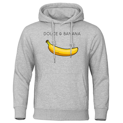 Dolce &amp; Banana Print Men's Sweatshirt Fashion Casual Hoodies Autumn Loose Pullover Tops Pocket