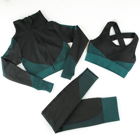 Seamless Women Gym Set Yoga Set 2/3 Piece Set Zipper Long Sleeve