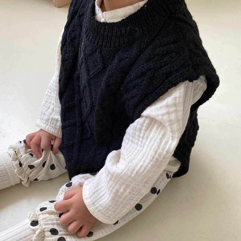 Cotton Vest Coat Solid Tops Knit Waistcoat Toddler Sweater Outerwear 0-3Y