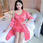 Robe Gown Sets Women 2pcs Solid Ice-silk Trendy Casual Lace Up Home Popular 3XL Loose Sleepwear Sexy Thin Womens Women Bathrobe Chic