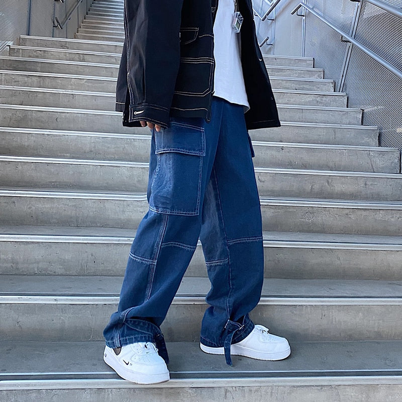 Men's Jeans Wide Leg Jeans Loose Straight Baggy Men Jeans Hip Hop Streetwear Skateboard Neutral Jeans Pants Cargo Jeans