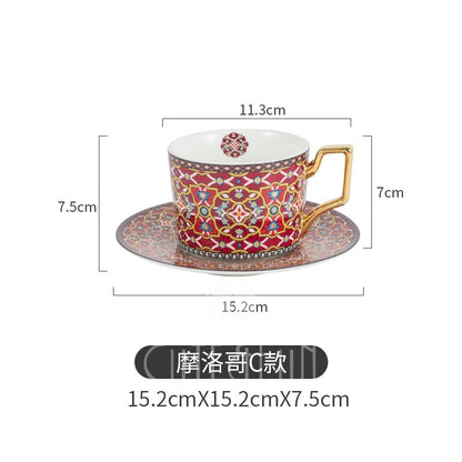 Moroccan Style Luxury Coffee Cup and Saucer Set with Gold Handle for Special Coffee Cappuccino Ceramic Tea Cup 250ml