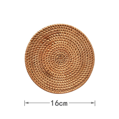 Cup Mat Round Natural Rattan Hot Pad ,Hand Woven Hot Insulation Placemats Table Padding Kitchen Decoration Accessories