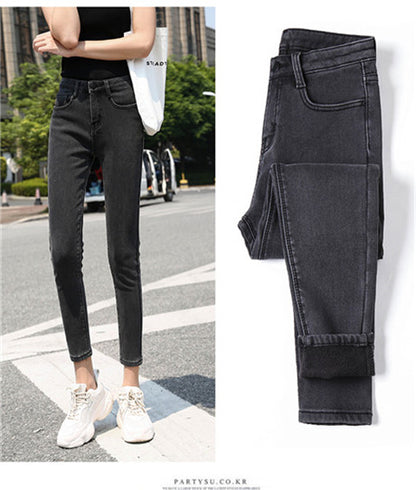 Winter Warme Jeans Frau 2023 Hohe Taille Casual Samt Damen Hosen Weibliche Pantalon Denim jeans für Frauen Hosen kleiden 40