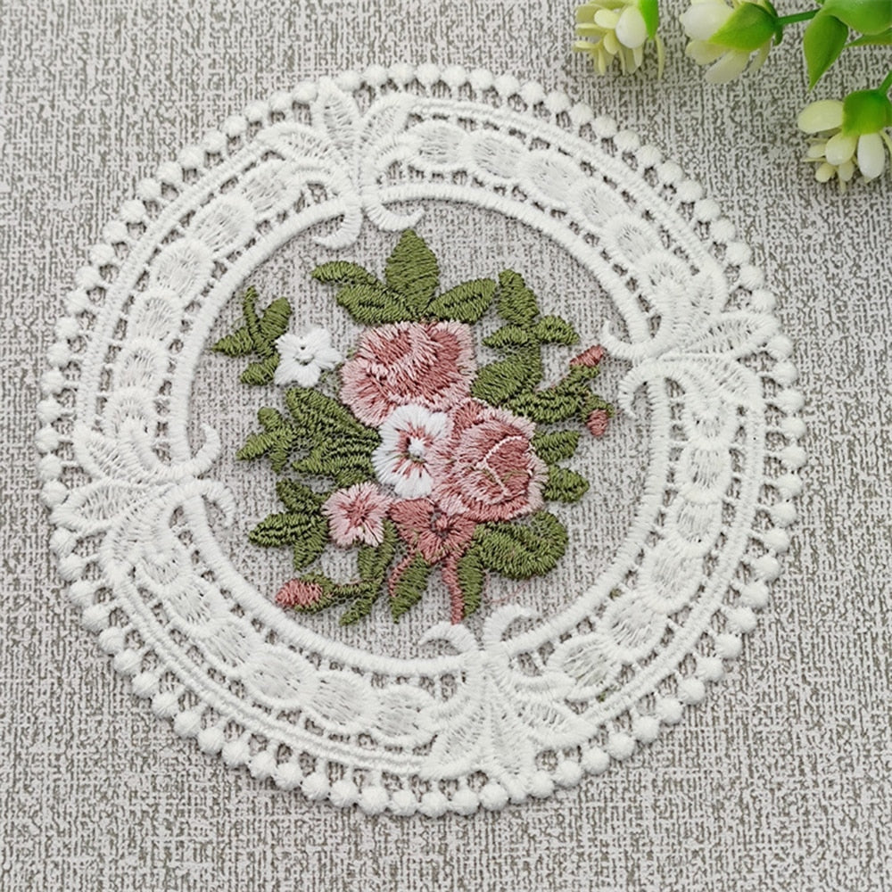 12cm Vintage Lace Coaster Placemat Embroidery Craft Bowls Coffee Cups Coaster European Style Fabric Anti-scald Table Plate Mat