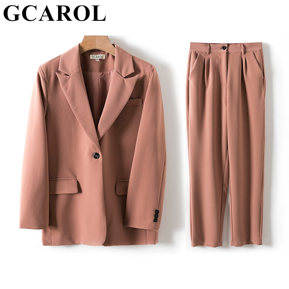 Women Blazer And Pants Sets Two Pieces OL Single Breasted Jacket Formal Suit Pleated Trousers Spring Autumn Winter