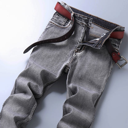 New Men's Stretch Regular Fit Jeans Business Casual Classic Style Fashion Denim Trousers Male Black Blue Gray Pants