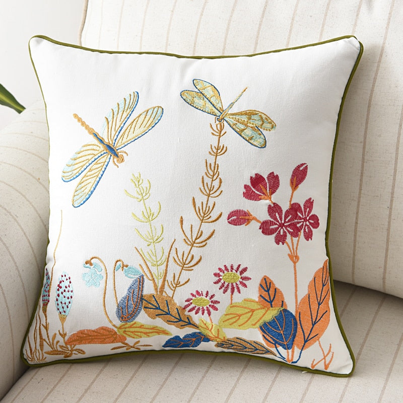 Butterfly Cushion Cover 45x45cm Flowers Country Style Pillow Cover Cotton Embroidery Suqare Home decoration for Living Room