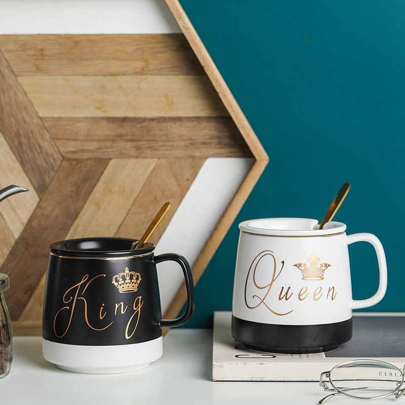 Outline in gold ceramic mug with lid spoon, cup kitten coffee ceramic mug office cup office Drink couple cup gift