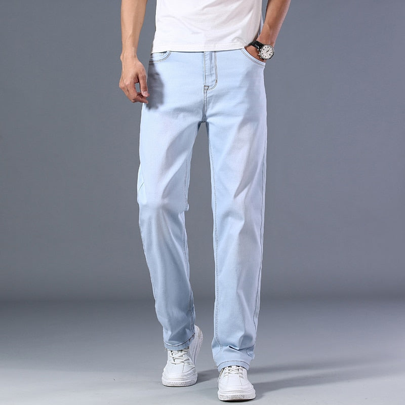 6 Colors Spring Summer Men's Thin Straight-leg Loose Jeans Classic Style Advanced Stretch Baggy Pants Male Plus Size 40 42 44