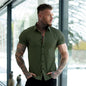 Men Fashion Casual Short Sleeve Solid Shirt Super Slim Fit