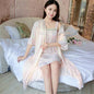 Robe Gown Sets Women 2pcs Solid Ice-silk Trendy Casual Lace Up Home Popular 3XL Loose Sleepwear Sexy Thin Womens Women Bathrobe Chic