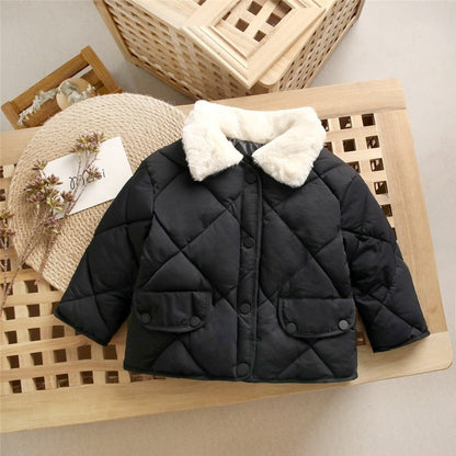 New winter children warm cotton jackets rabbit fur collar coats baby short quilted jacket