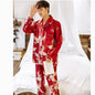 OVERSIZE Couples Print Pajamas Suit Shirt &amp; Pants Silky 2PCS Sleep Set Kimono Bathrobe Gown Casual Bridal Wedding Gift Nightwear