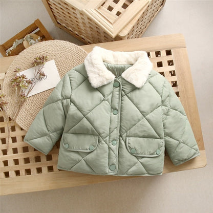 New winter children warm cotton jackets rabbit fur collar coats baby short quilted jacket