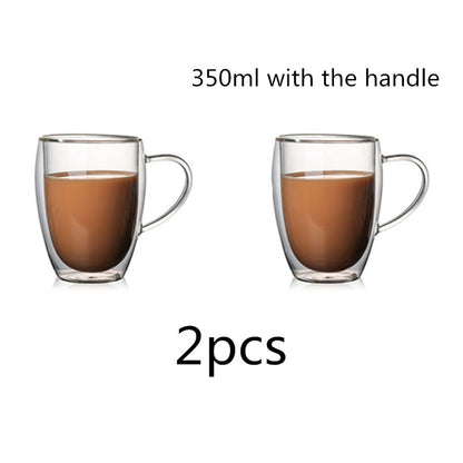 2-4-6Pcs/set 80/250/350/450ML Double Wall Glass Cup Transparent Handmade Heat Resistant Tea Drinking Cups Espresso Coffee Cup Set