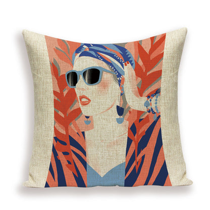 Portrait Woman Cushion Cover Leopard Home Pillow Case Linen Cushion Covers Autumn Girl Decoration Sofa Pillow Cases Almofadas