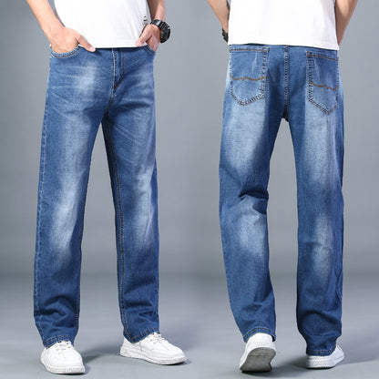 6 Colors Spring Summer Men's Thin Straight-leg Loose Jeans Classic Style Advanced Stretch Baggy Pants Male Plus Size 40 42 44