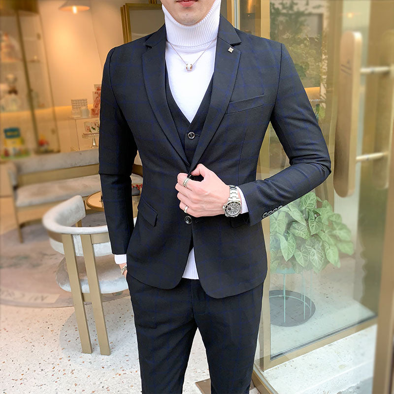 Männer Kleid Blazer Hosen Weste 3 Stück Set/Männlichen Hochzeit Neue 2023 Herbst Business Formale Karierten Anzug Luxus