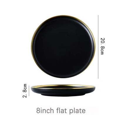 Schwarz Geschirr Set Keramik Teller Gerichte Platten und Schalen Set Lebensmittel Platte Salat Suppe Schüssel Geschirr Set für Restaurant