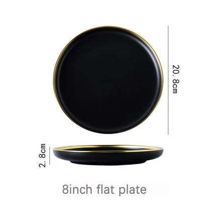 Black Dinnerware Set Ceramic Plates Dishes Plates and Bowls Set Food Plate Salad Soup Bowl Tableware Set for Restaurant