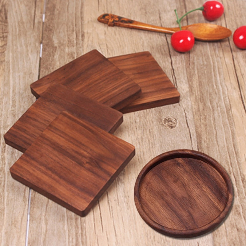 Tea Coffee Cup Pad Placemats Decor Walnut Wooden Coasters Durable Heat Resistant Square Round Drink Mat 1 Pcs Bowl Teapot