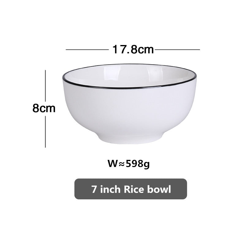 White With Black Edge Plate Ceramic Kitchen Tray Food Rice Salad Noodles Bowl Soup Kitchen Cooking Tool 1pcs Sale