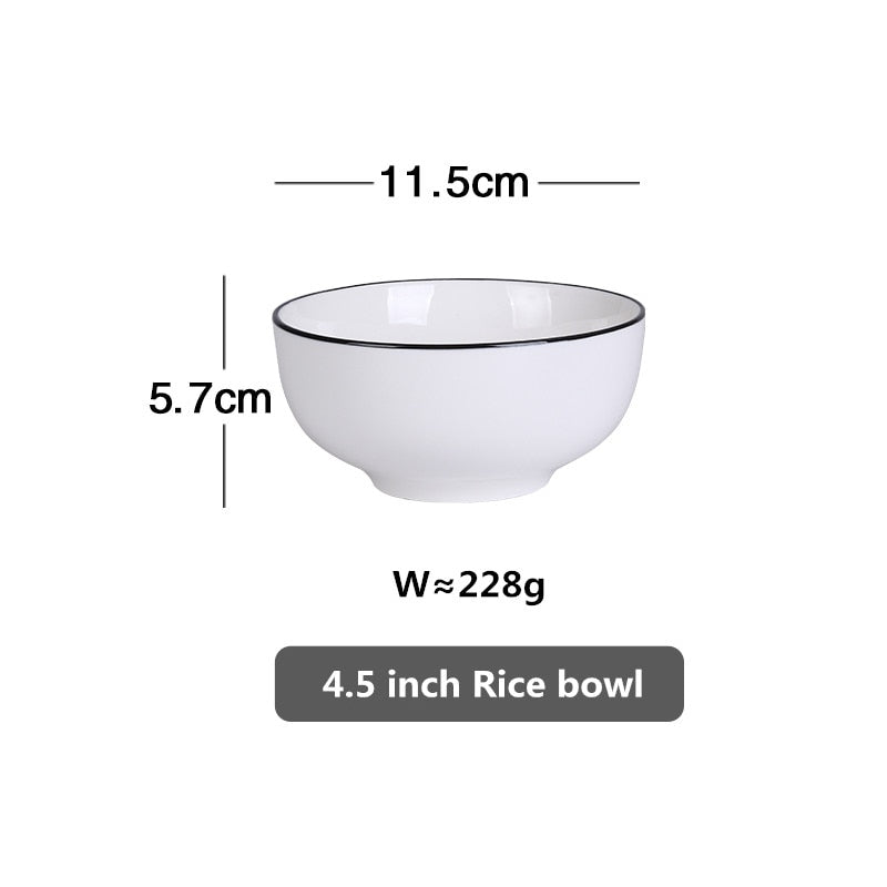 White With Black Edge Plate Ceramic Kitchen Tray Food Rice Salad Noodles Bowl Soup Kitchen Cooking Tool 1pcs Sale