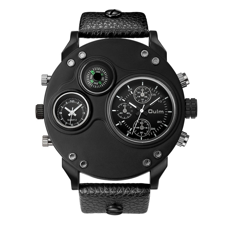 Oulm Einzigartige Sport Uhren Männer Luxus Marke Zwei Zeit Zone Armbanduhr Dekorative Kompass Männlichen Quarzuhr relogio masculino