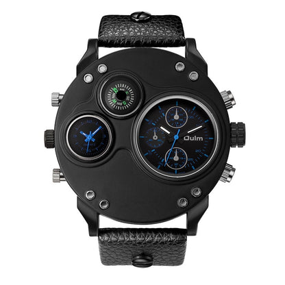 Oulm Einzigartige Sport Uhren Männer Luxus Marke Zwei Zeit Zone Armbanduhr Dekorative Kompass Männlichen Quarzuhr relogio masculino