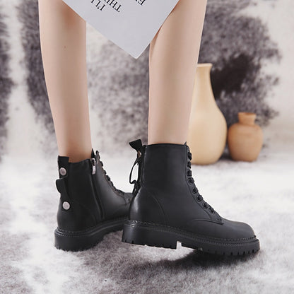 Fashion Zipper Flat Shoes Woman High Heel Platform PU Leather Boots Lace up Women Shoes Ankle Boots Girls 35-40