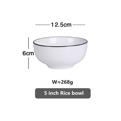 Weiß Mit Schwarzen Rand Teller Keramik Küche Tablett Speisen Reis Salat Nudeln Schüssel Suppe Küche Kochen Werkzeug 1 stücke Verkauf