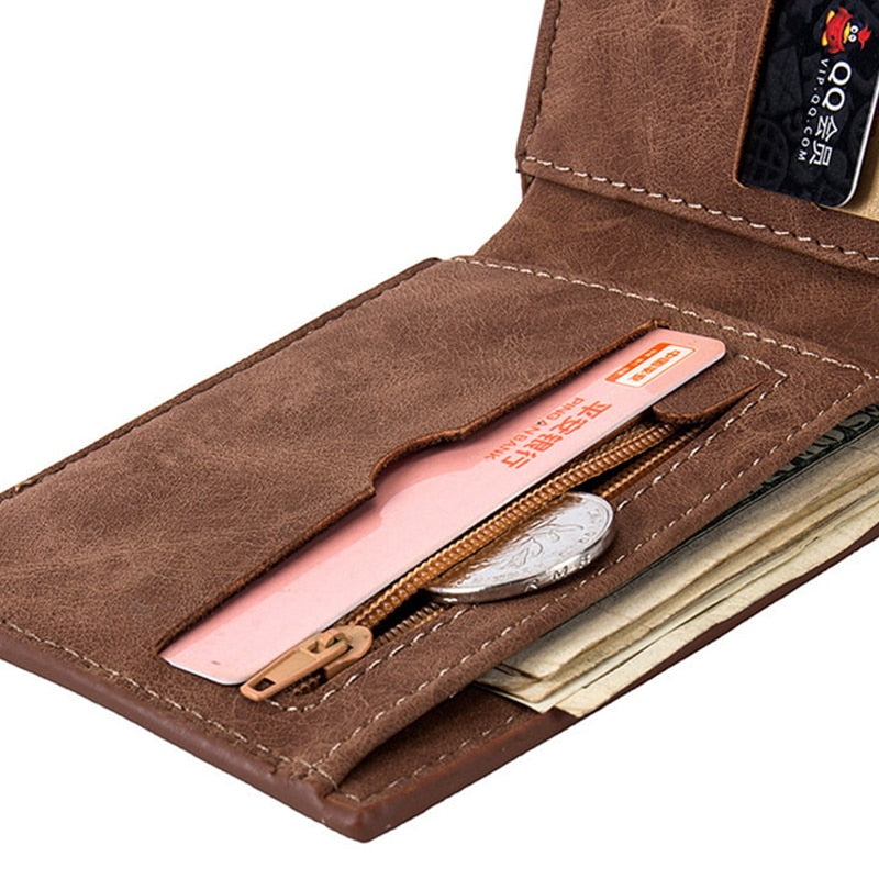 New Fashion PU Leather Men's Wallet With Coin Pocket Zipper Small Money Purses Dollar Slim Purse New Design Money Wallet