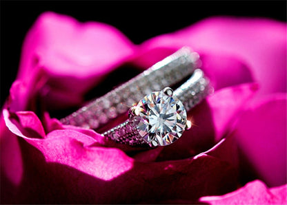 Ringe Für Frauen Silber Farbe Doppel Stapelbar Mode Schmuck Braut Sets Hochzeit Engagement Ring Zubehör CC634