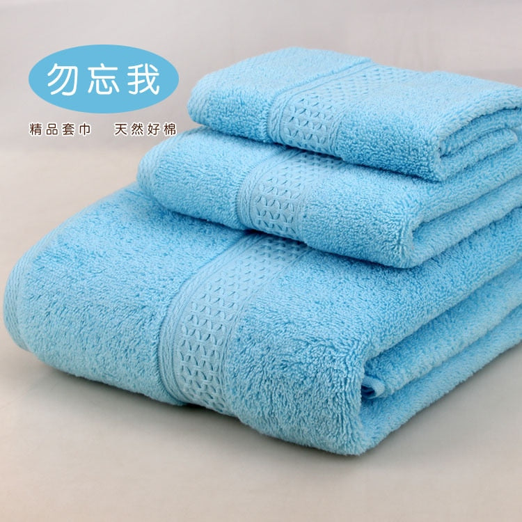 Solid color 3pcs/set Towel set soft 17 colors 100% cotton Towel set including bathtowel+facetowel+hand towel for home Travel