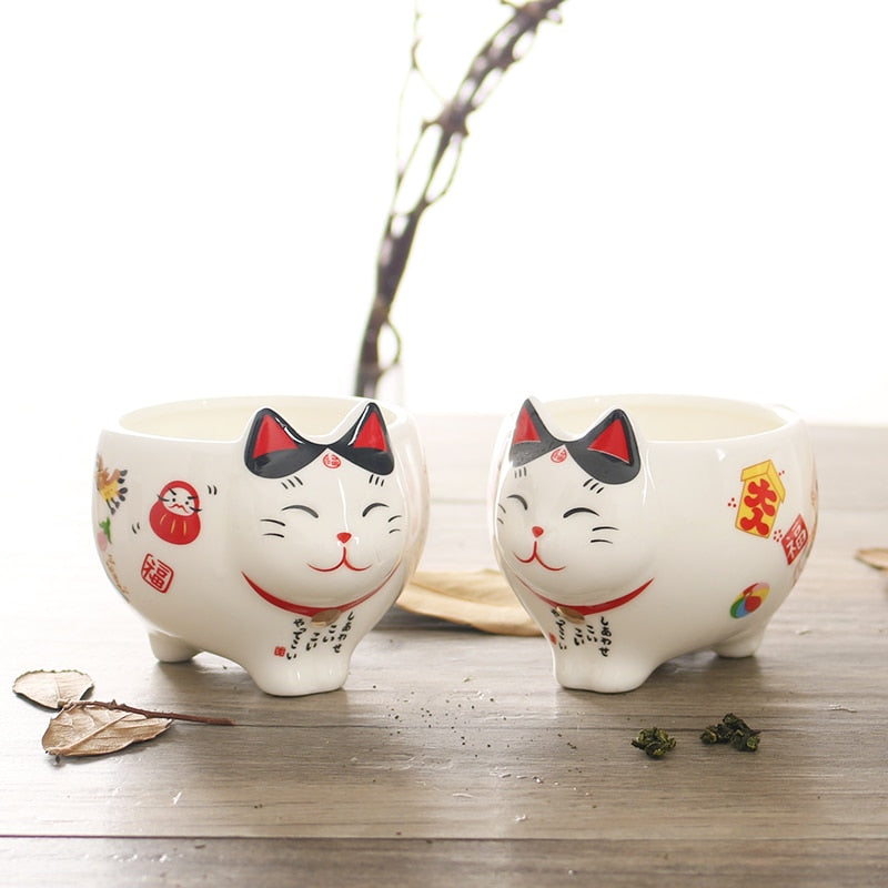 Nette Japanische Glückliche Katze Porzellan Tee-Set Kreative Maneki Neko Keramik Tee Tasse Topf mit Sieb Schöne Plutus Katze Teekanne becher