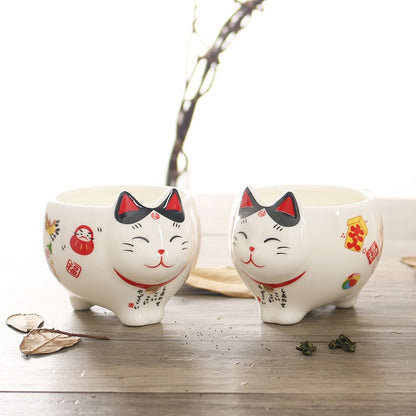 Cute Japanese Lucky Cat Porcelain Tea Set Creative Maneki Neko Ceramic Tea Cup Pot with Strainer Lovely Plutus Cat Teapot Mug