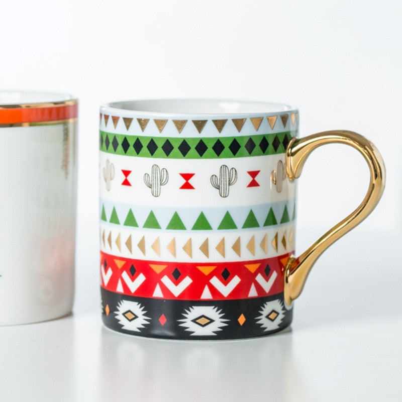 Luxus Gold Totems Mosaik Geometrische Flamingo Keramik Kaffee Becher Kaffee Tasse Gold Frühstück Milch Wasser Tasse Paar Kreative Geschenke