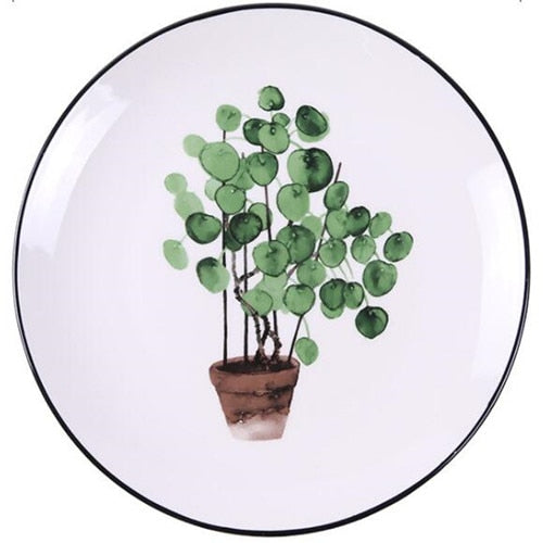 8 inch Green Plants Ceramic Plate Porcelain Beef Dishes Dessert Dish Fruit Plate Cake Tray Food Tableware Gift 1 pc