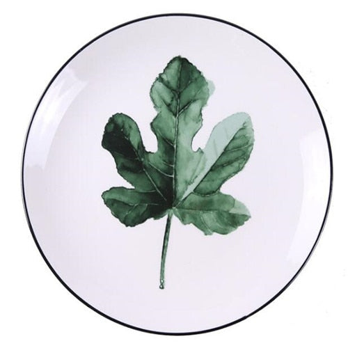 8 inch Green Plants Ceramic Plate Porcelain Beef Dishes Dessert Dish Fruit Plate Cake Tray Food Tableware Gift 1 pc