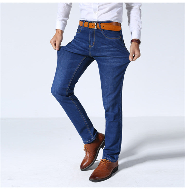 Classic Style Men Brand Jeans Business Casual Stretch Slim Denim Pants Light Blue Black Trousers Male