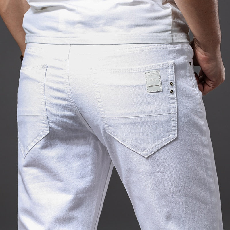 Männer Weiße Jeans Mode Lässig Klassische Stil Slim Fit Weiche Hose Männlichen Marke Erweiterte Stretch Hosen