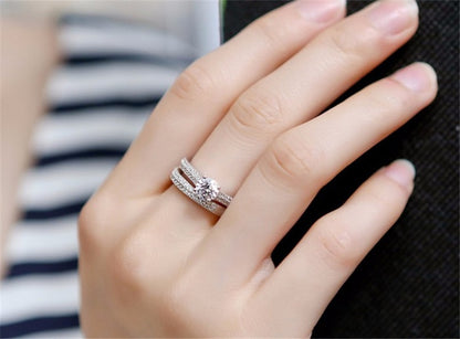 Ringe Für Frauen Silber Farbe Doppel Stapelbar Mode Schmuck Braut Sets Hochzeit Engagement Ring Zubehör CC634