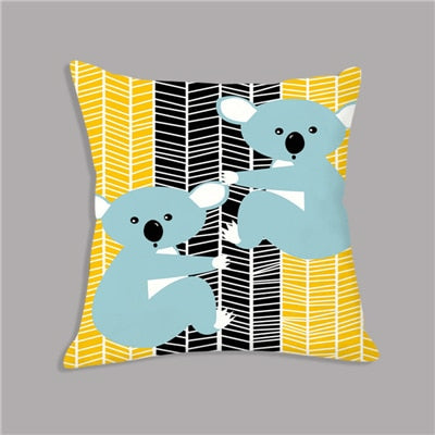 Cartoon Giraffe Lion Elephant Animal Printed White Plush Seat Cushion Throw Pillow 45x45cm Decorative Pillow Cover Kids Room