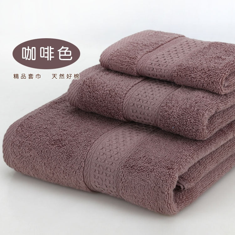 Solid color 3pcs/set Towel set soft 17 colors 100% cotton Towel set including bathtowel+facetowel+hand towel for home Travel