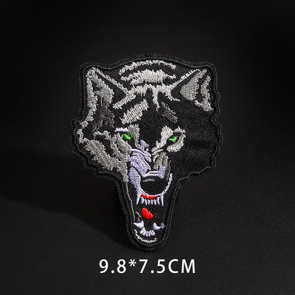 Fine Wolf Leopard Spider Web Patches Black Animal Poker Rose Wolf Cat Appliques Iron On Bullet Tooth Clothes Jeans Badge