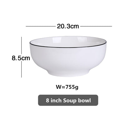Weiß Mit Schwarzen Rand Teller Keramik Küche Tablett Speisen Reis Salat Nudeln Schüssel Suppe Küche Kochen Werkzeug 1 stücke Verkauf