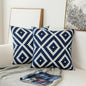 Home Decor Embroidered Cushion Cover Navy Blue/White Geometric Flowers Canvas Cotton Square Embroidery Pillow Cover 45x45cm