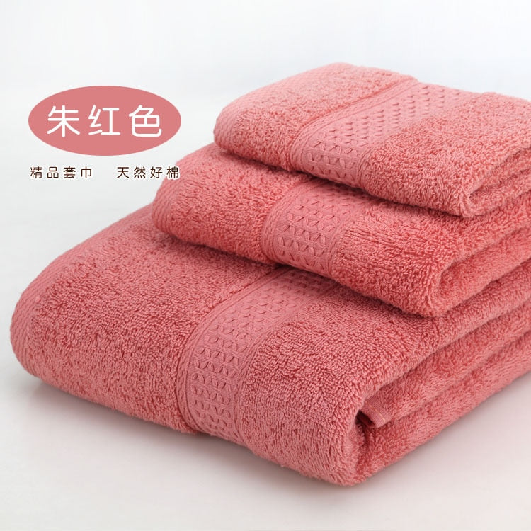 Solid color 3pcs/set Towel set soft 17 colors 100% cotton Towel set including bathtowel+facetowel+hand towel for home Travel