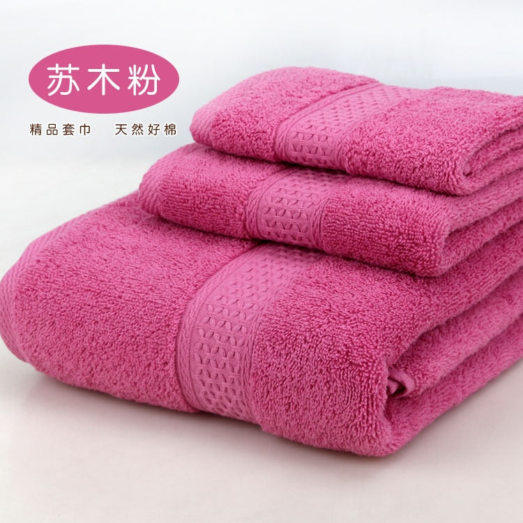 Solid color 3pcs/set Towel set soft 17 colors 100% cotton Towel set including bathtowel+facetowel+hand towel for home Travel